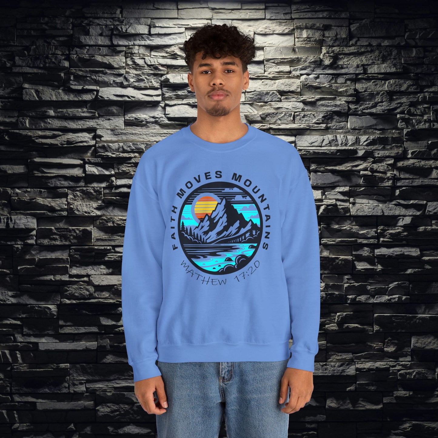 Vibrant Faith Moves Mountains Crewneck Sweatshirt
