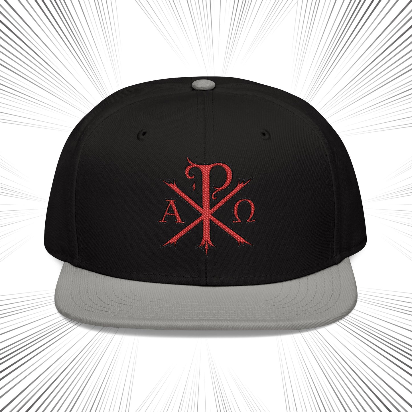 Snapback Hat with Chi Rho Alpha and Omega Embroidery