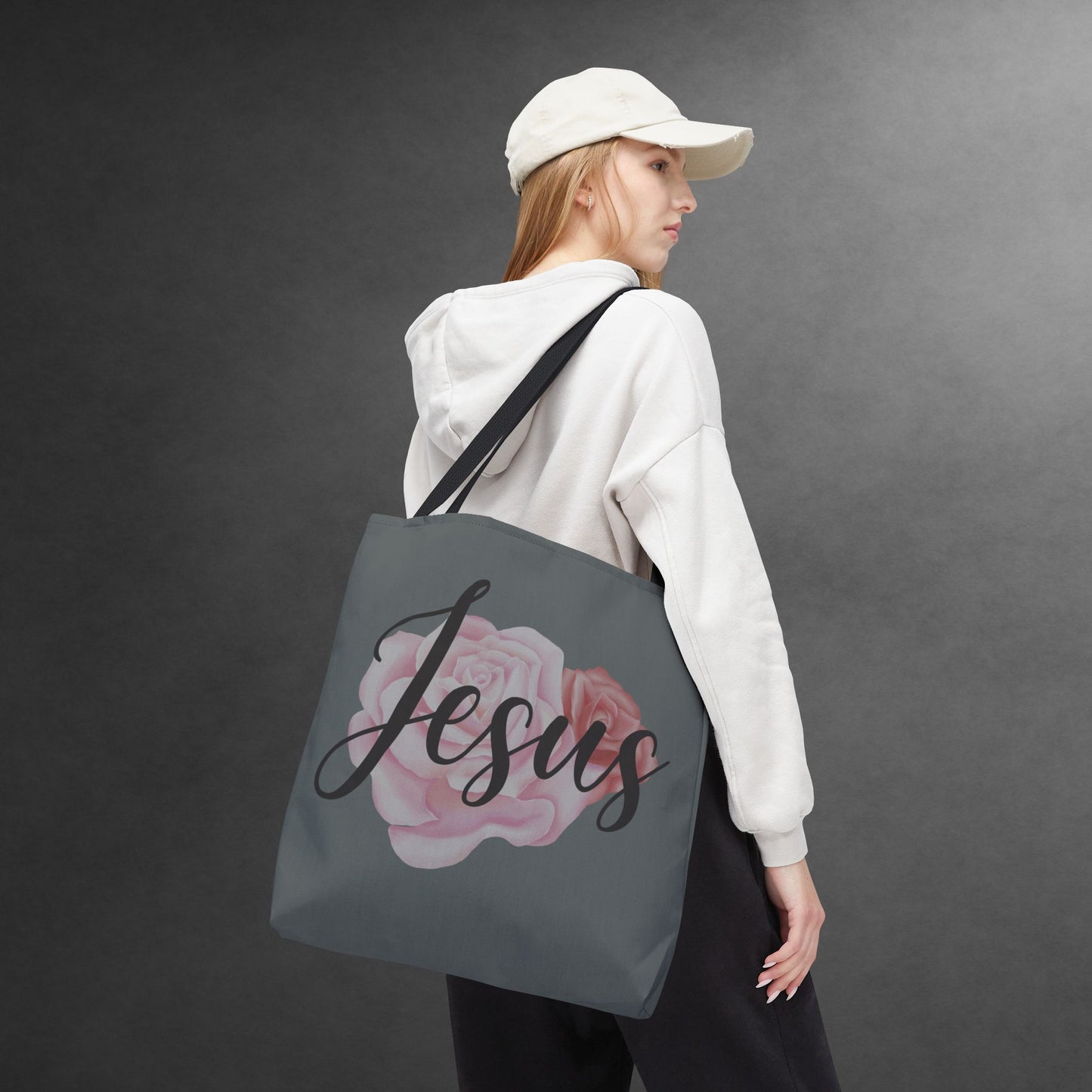 Jesus and Roses Floral Tote Bag