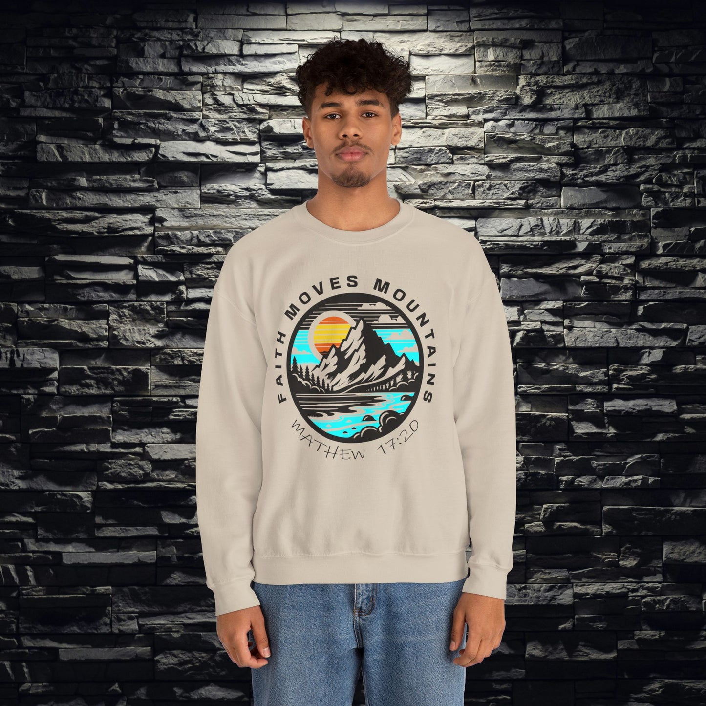 Vibrant Faith Moves Mountains Crewneck Sweatshirt