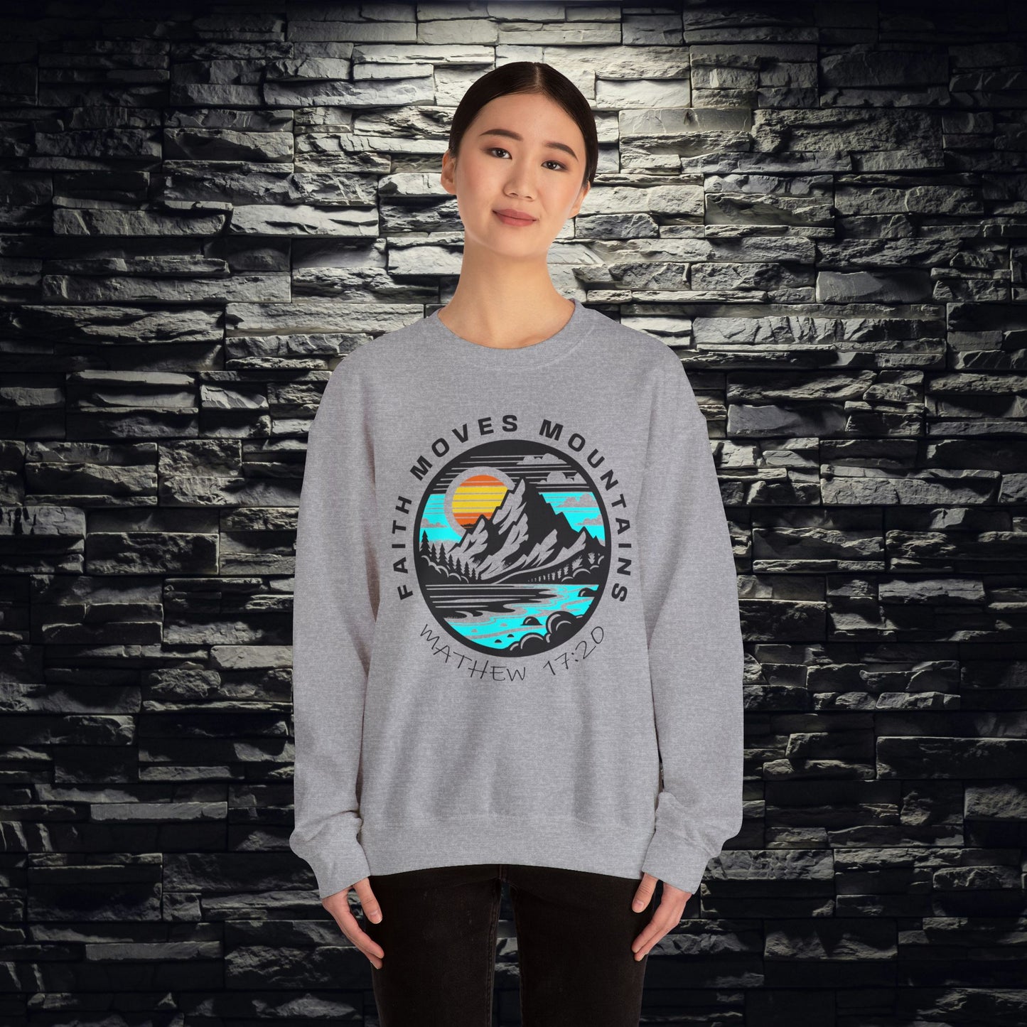 Vibrant Faith Moves Mountains Crewneck Sweatshirt