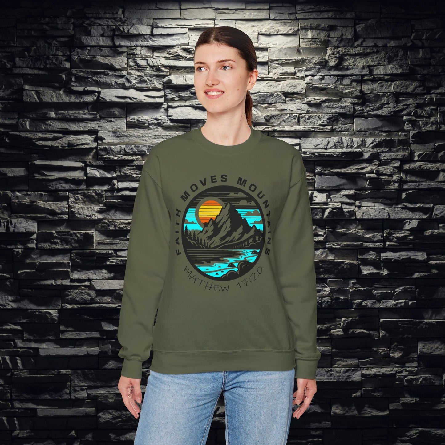 Vibrant Faith Moves Mountains Crewneck Sweatshirt
