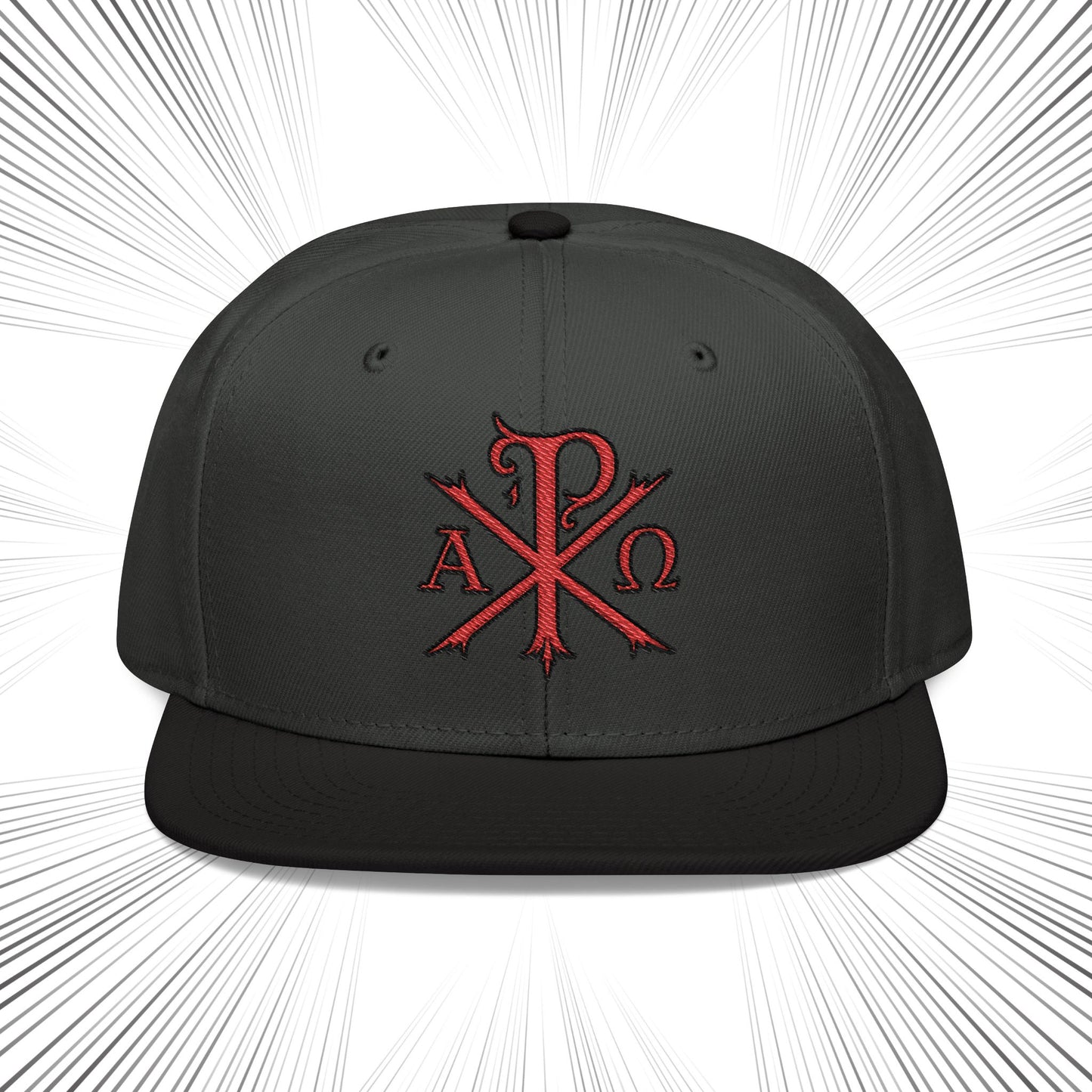 Snapback Hat with Chi Rho Alpha and Omega Embroidery