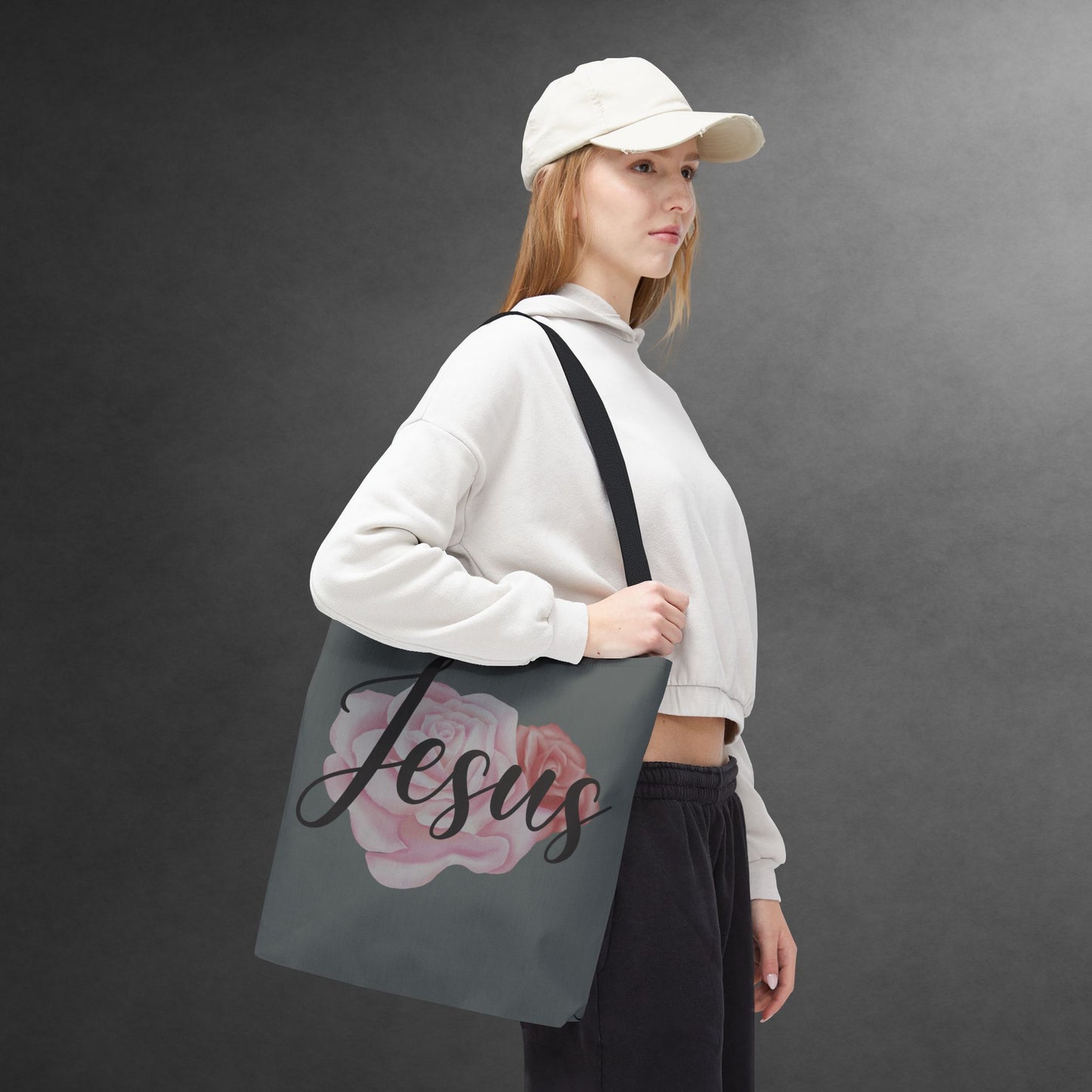 Jesus and Roses Floral Tote Bag