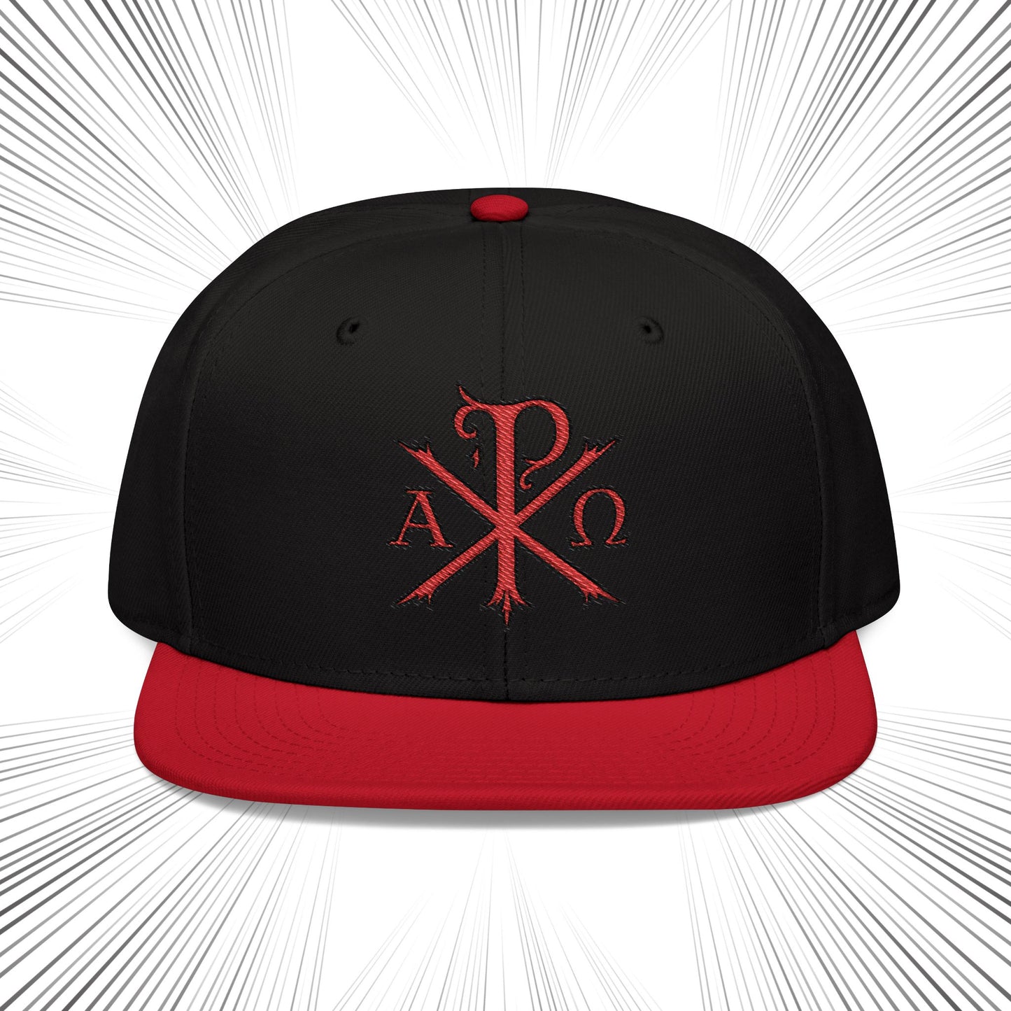 Snapback Hat with Chi Rho Alpha and Omega Embroidery