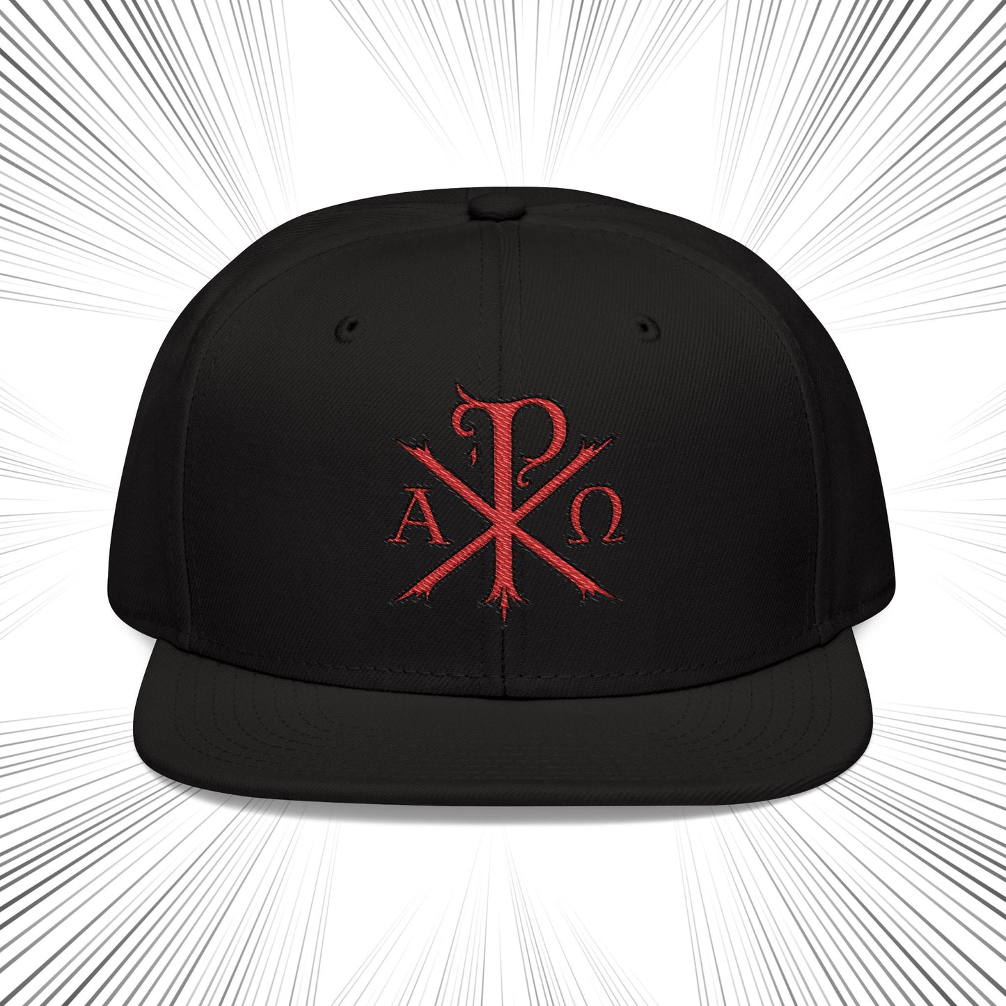 Snapback Hat with Chi Rho Alpha and Omega Embroidery