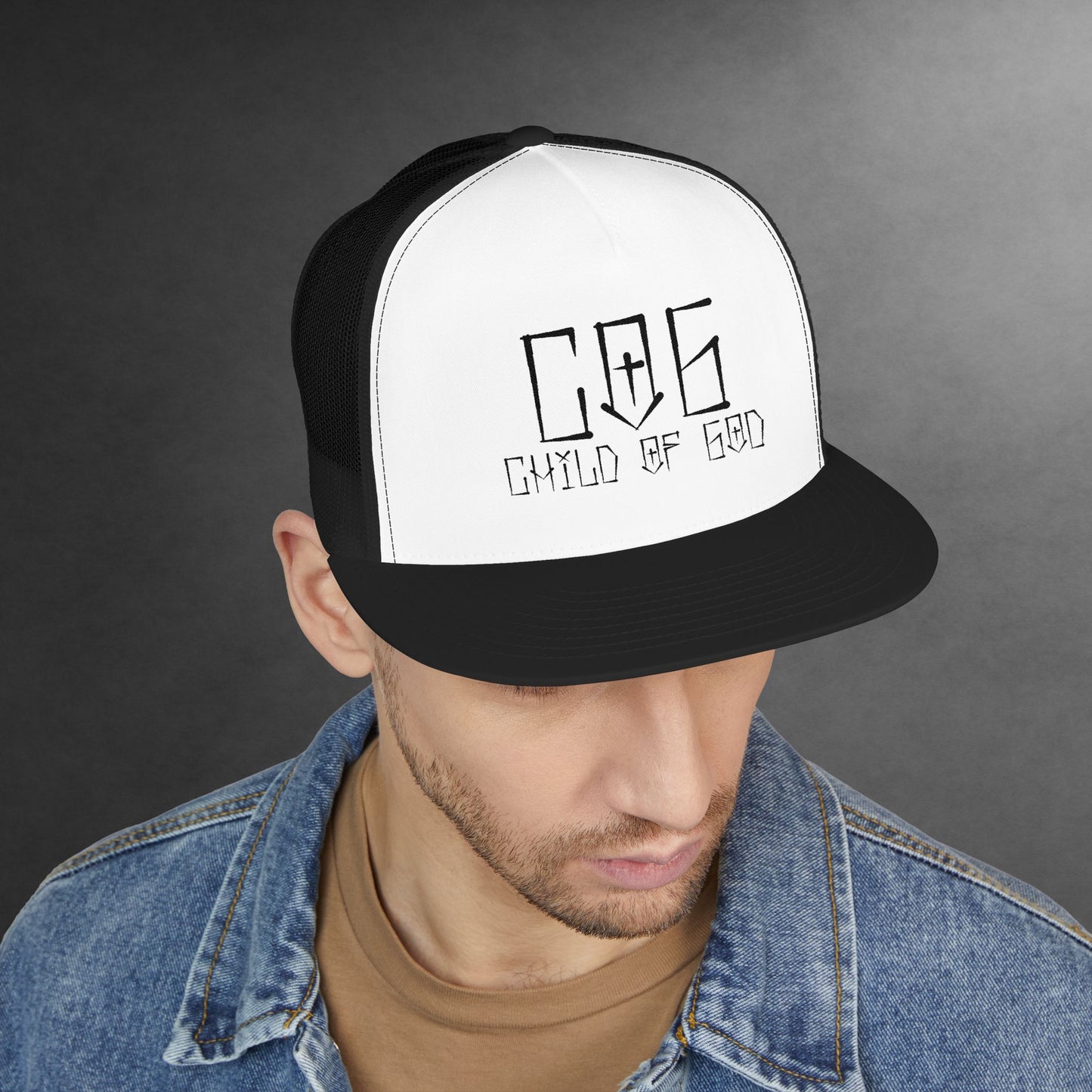 Child of God 5 Panel Trucker Cap, Embroidered Hat, Faith-Based Apparel, Religious Gift, Stylish Headwear, Outdoor Accessories
