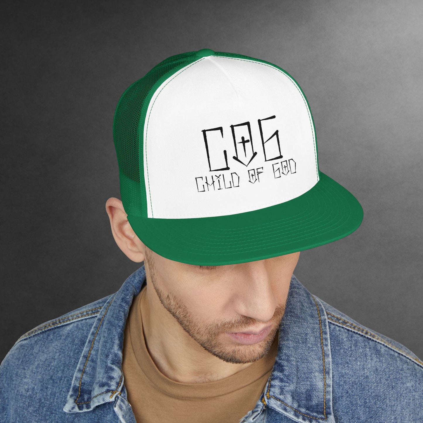 Child of God 5 Panel Trucker Cap, Embroidered Hat, Faith-Based Apparel, Religious Gift, Stylish Headwear, Outdoor Accessories