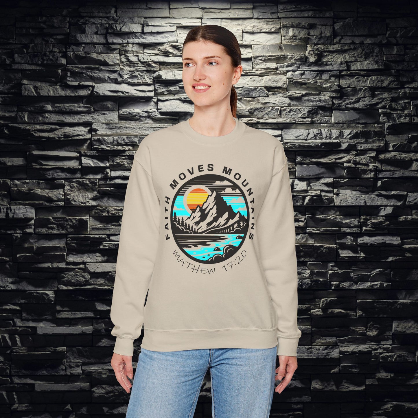 Vibrant Faith Moves Mountains Crewneck Sweatshirt
