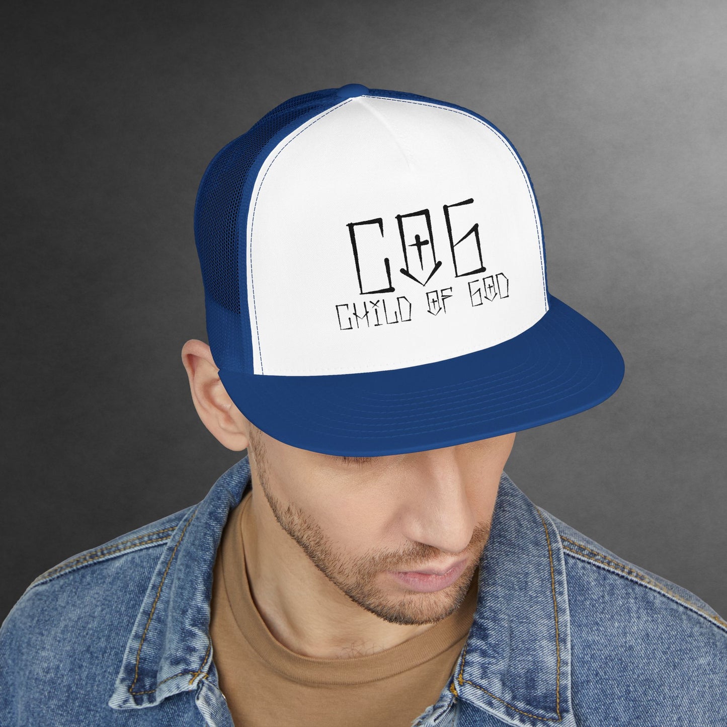 Child of God 5 Panel Trucker Cap, Embroidered Hat, Faith-Based Apparel, Religious Gift, Stylish Headwear, Outdoor Accessories