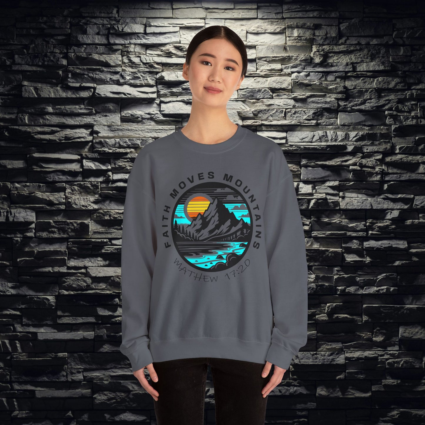 Vibrant Faith Moves Mountains Crewneck Sweatshirt