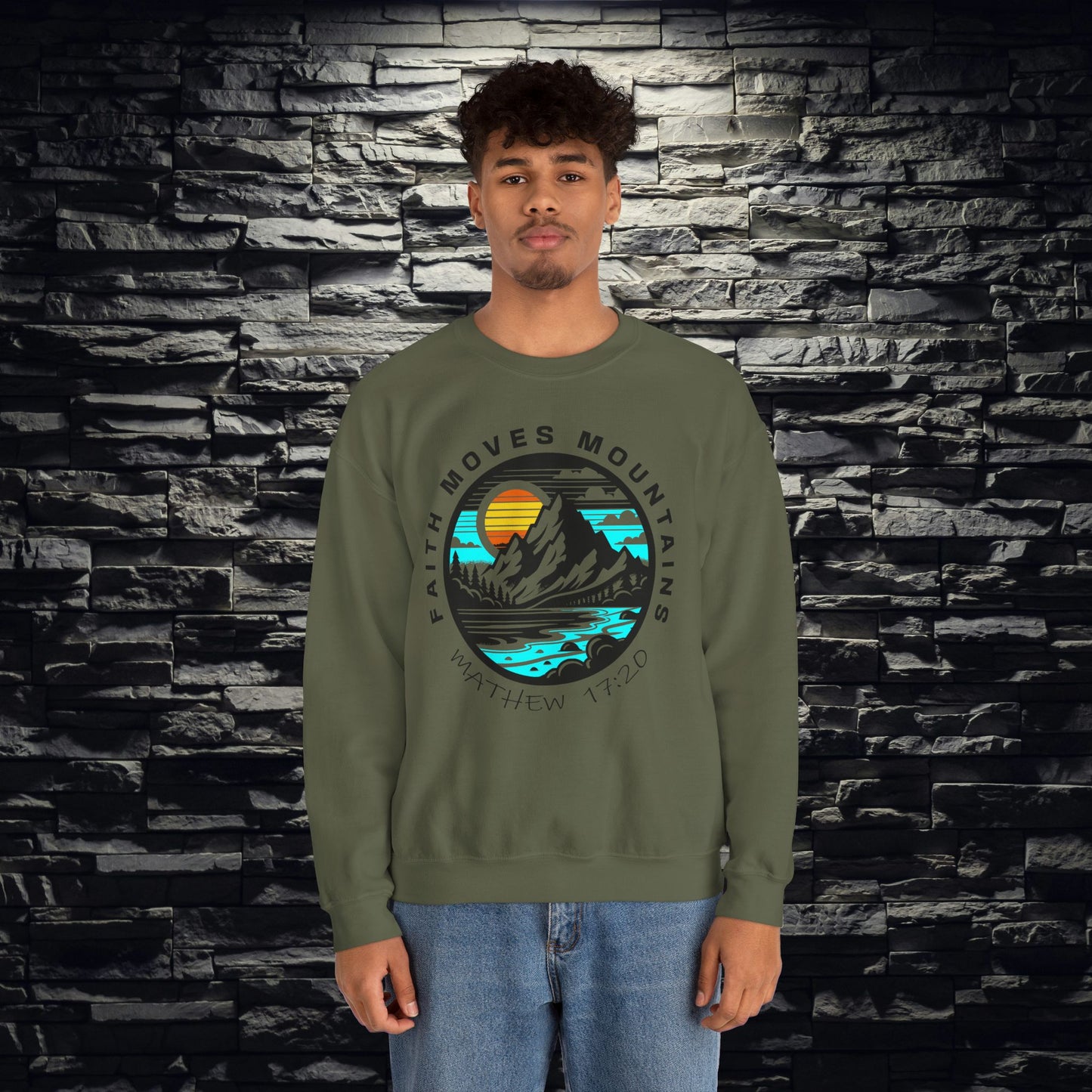 Vibrant Faith Moves Mountains Crewneck Sweatshirt