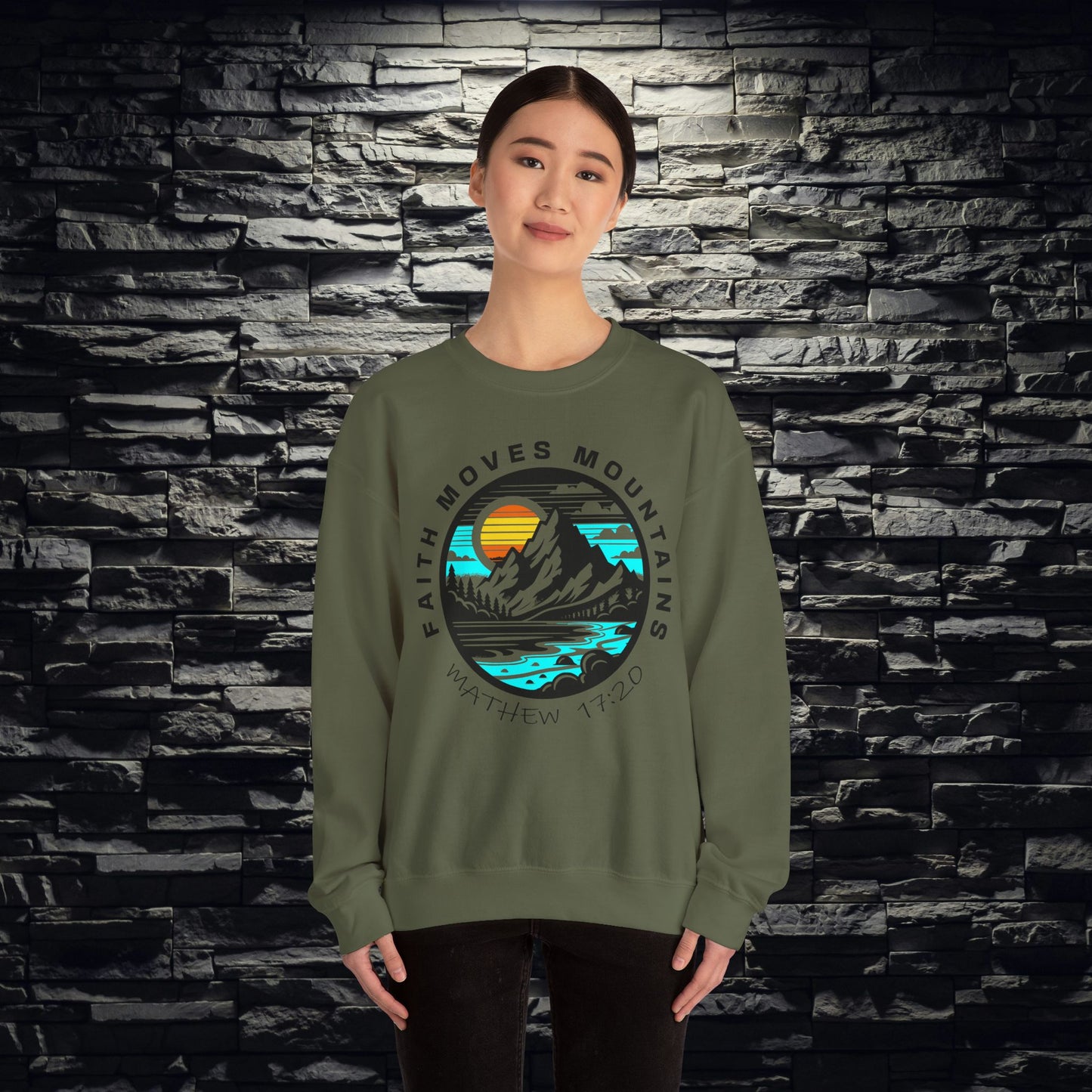 Vibrant Faith Moves Mountains Crewneck Sweatshirt