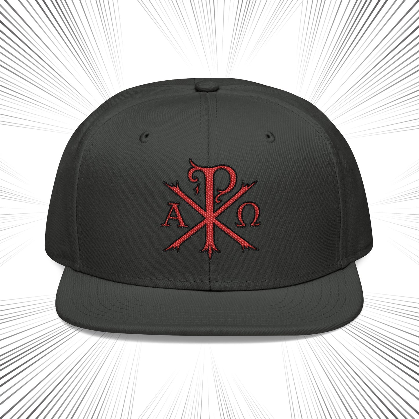 Snapback Hat with Chi Rho Alpha and Omega Embroidery