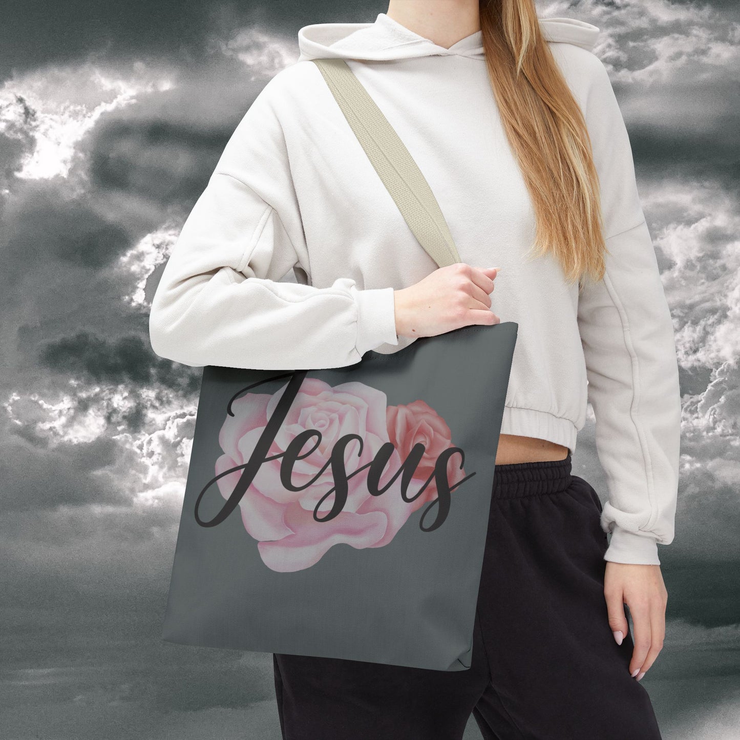 Jesus and Roses Floral Tote Bag