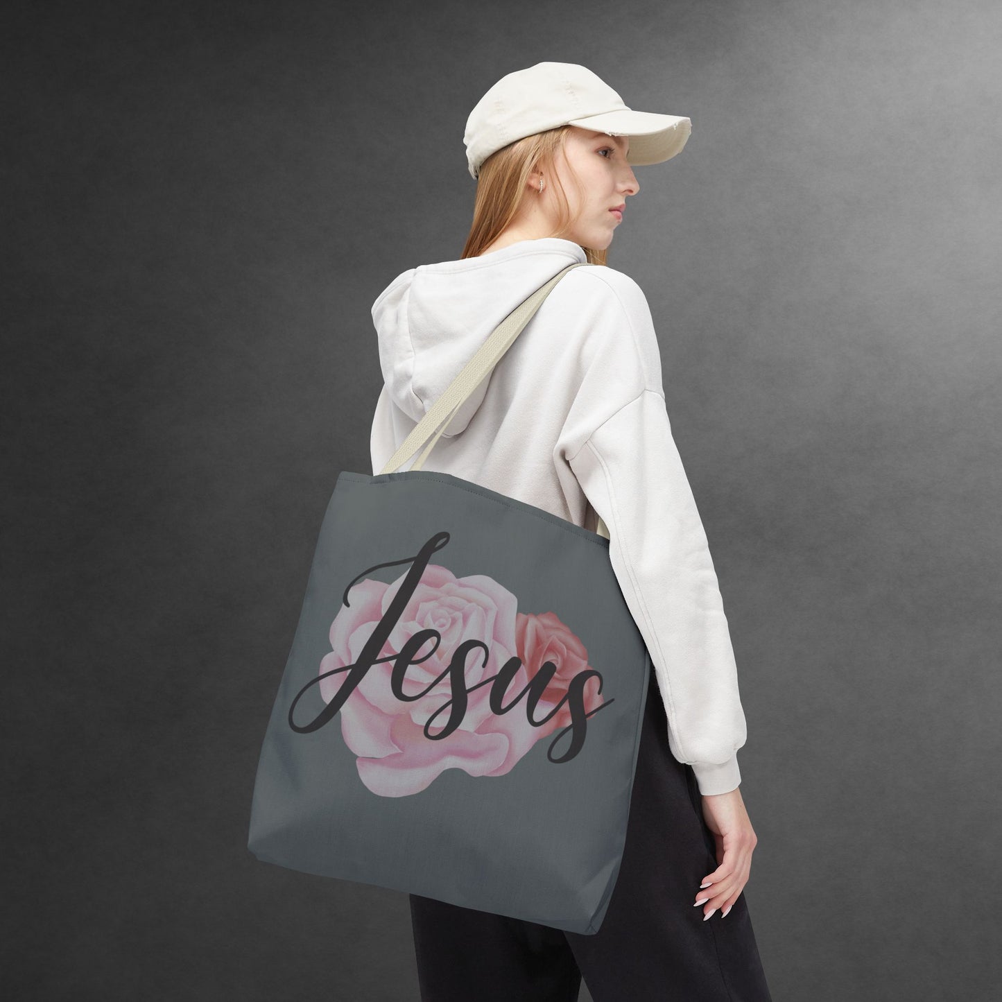 Jesus and Roses Floral Tote Bag