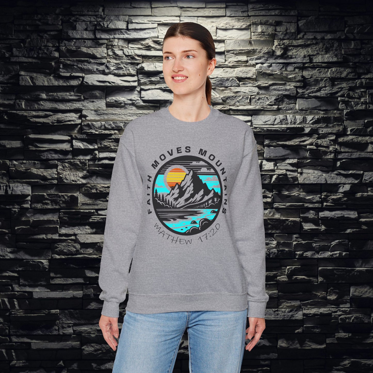 Vibrant Faith Moves Mountains Crewneck Sweatshirt