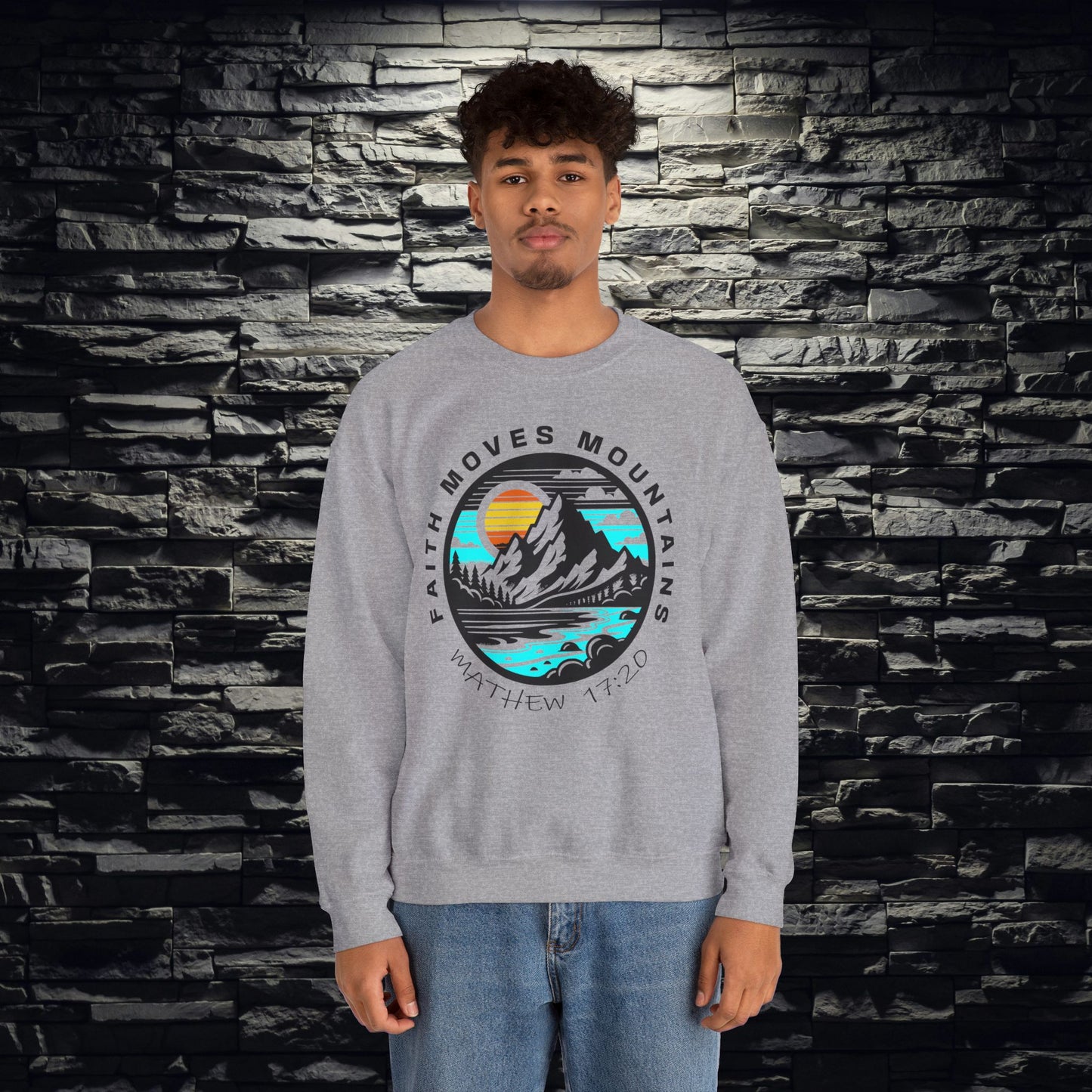 Vibrant Faith Moves Mountains Crewneck Sweatshirt