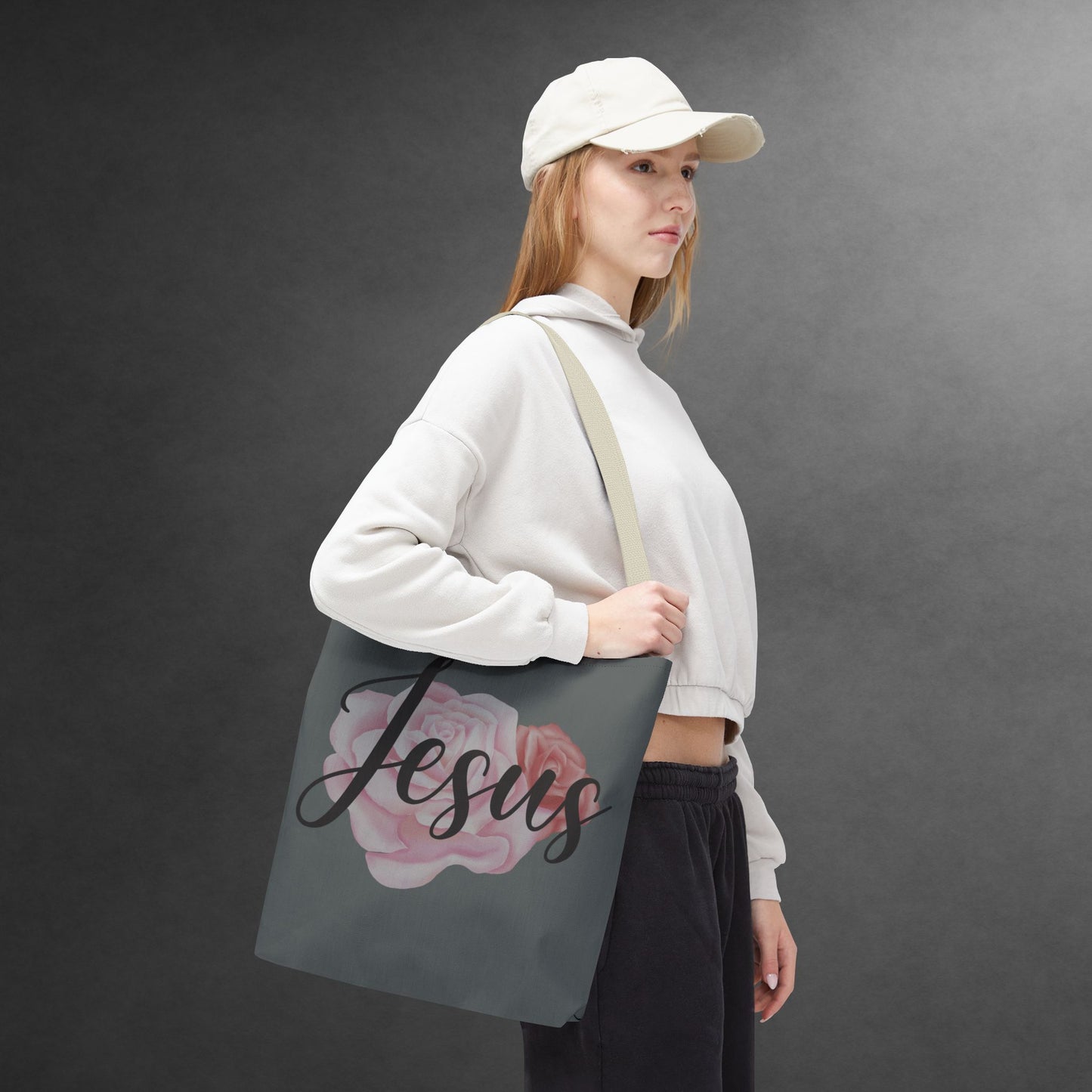 Jesus and Roses Floral Tote Bag