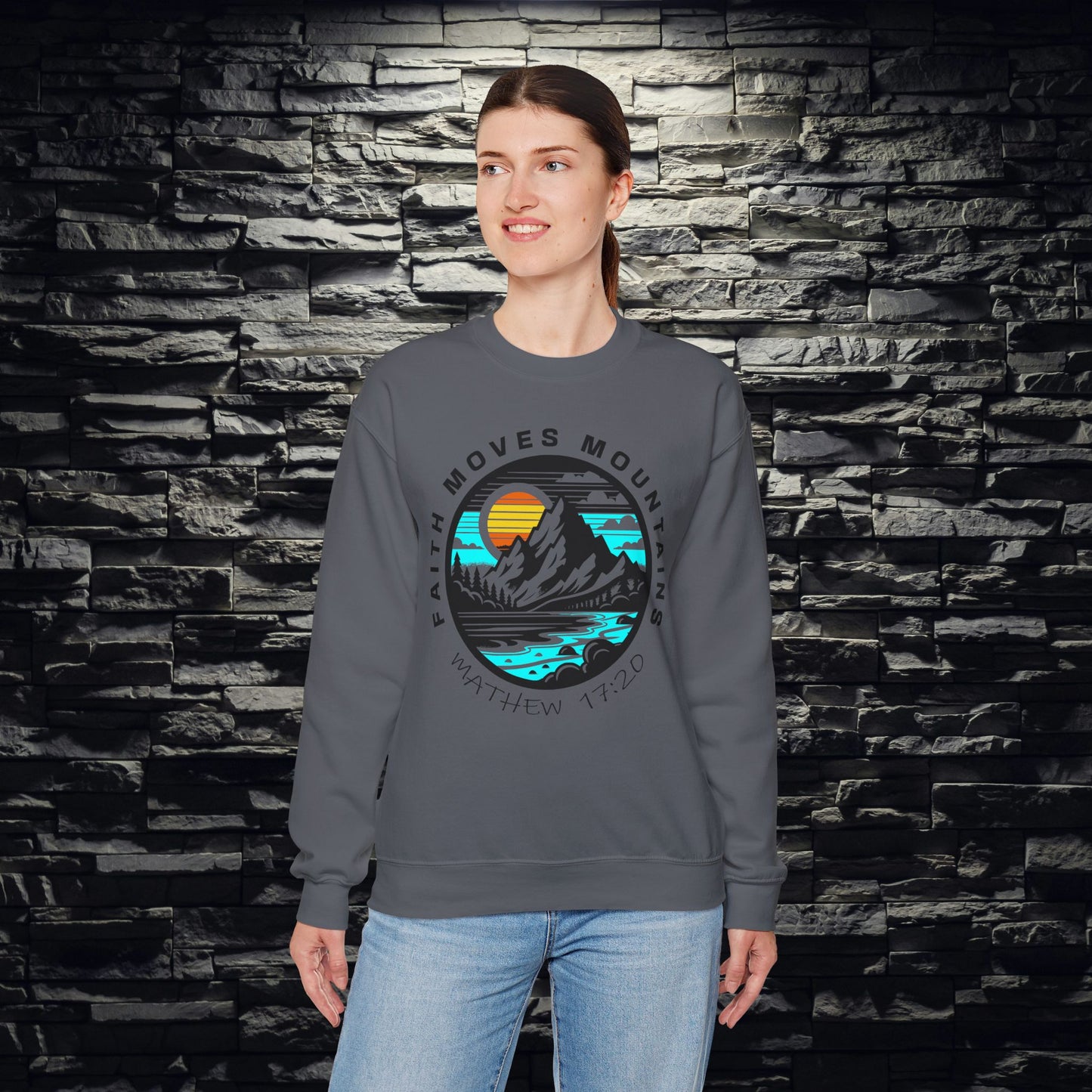 Vibrant Faith Moves Mountains Crewneck Sweatshirt