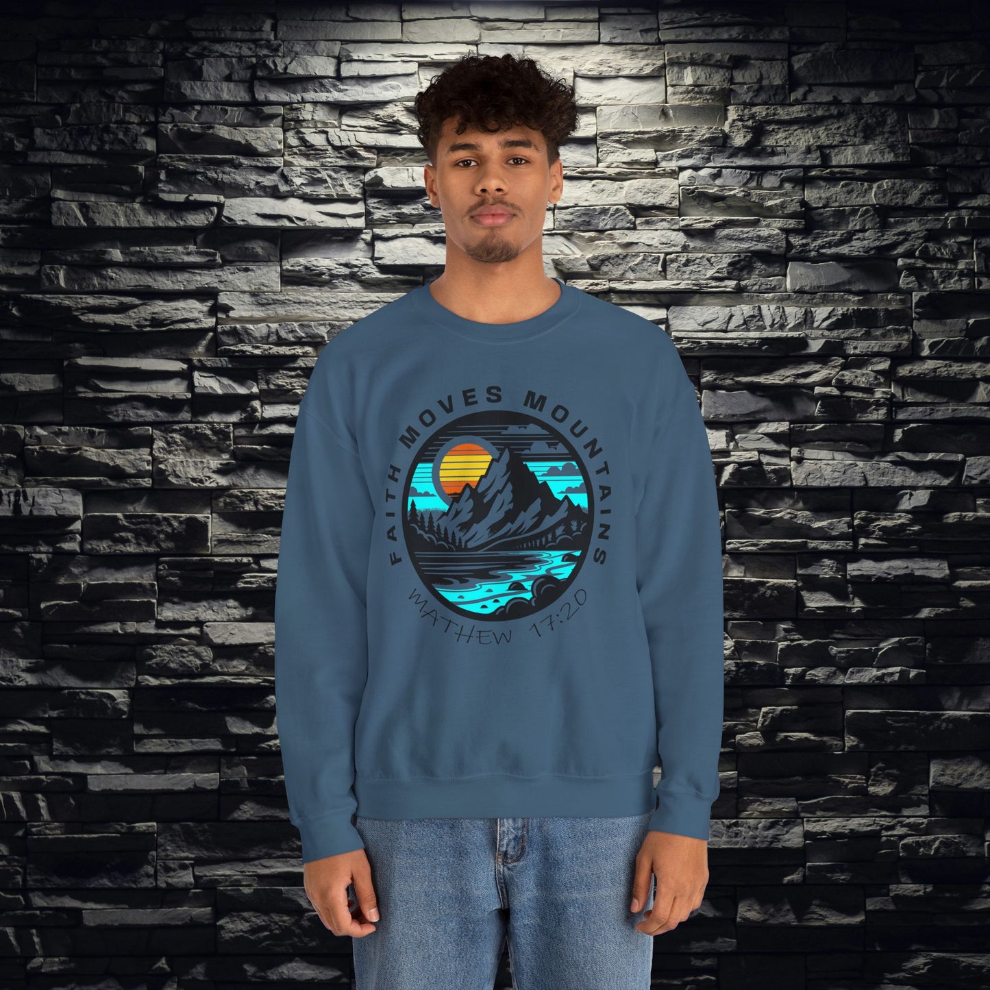 Vibrant Faith Moves Mountains Crewneck Sweatshirt