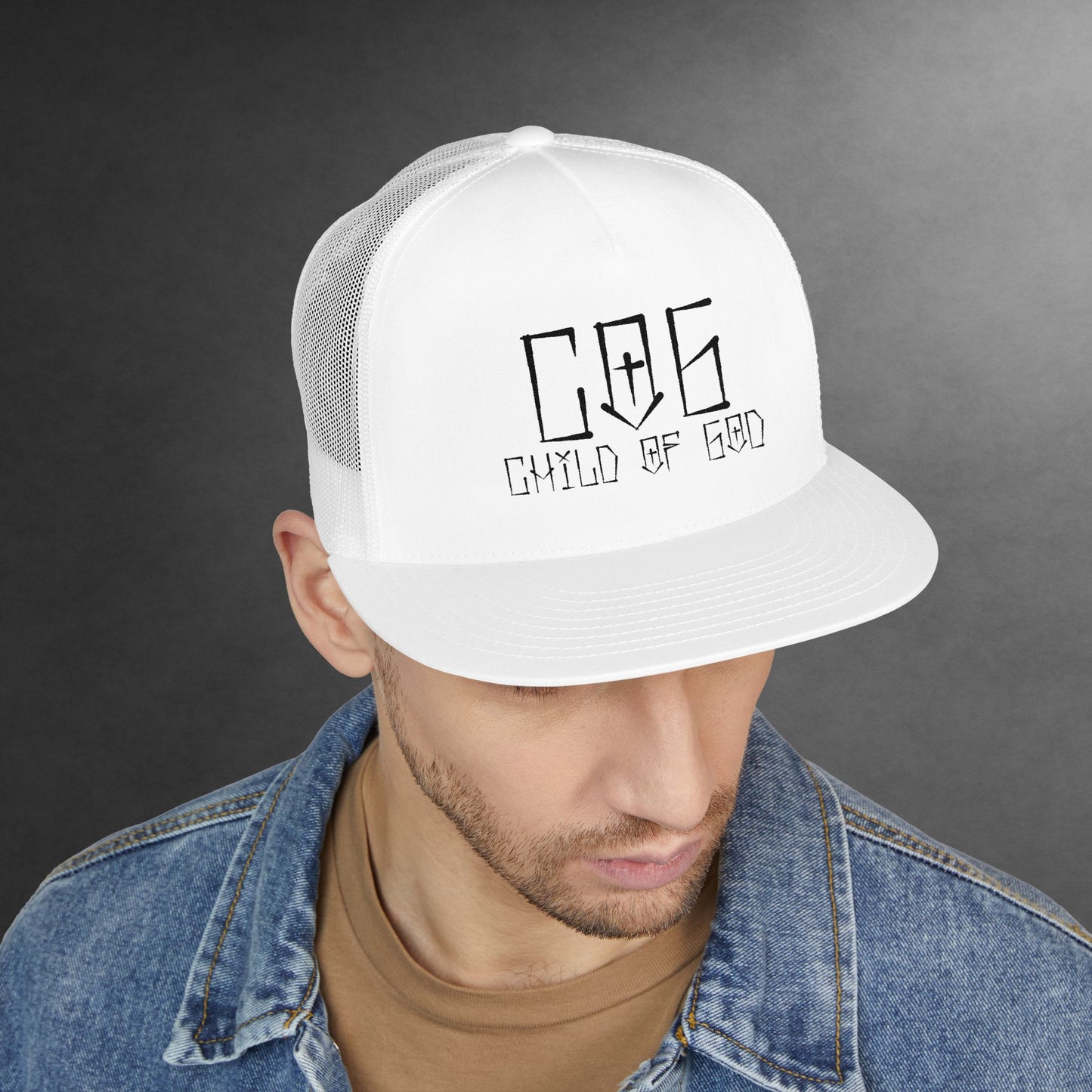 Child of God 5 Panel Trucker Cap, Embroidered Hat, Faith-Based Apparel, Religious Gift, Stylish Headwear, Outdoor Accessories