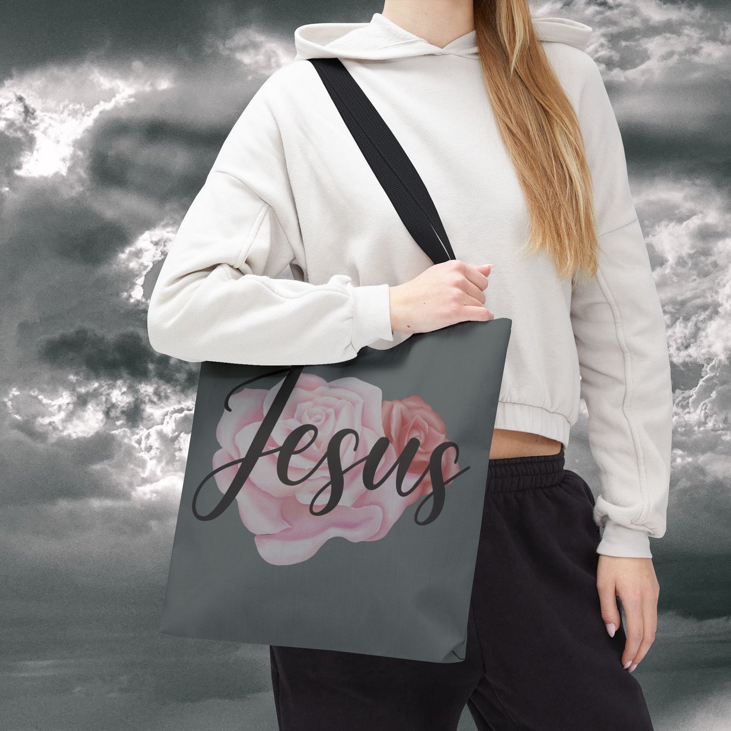 Jesus and Roses Floral Tote Bag
