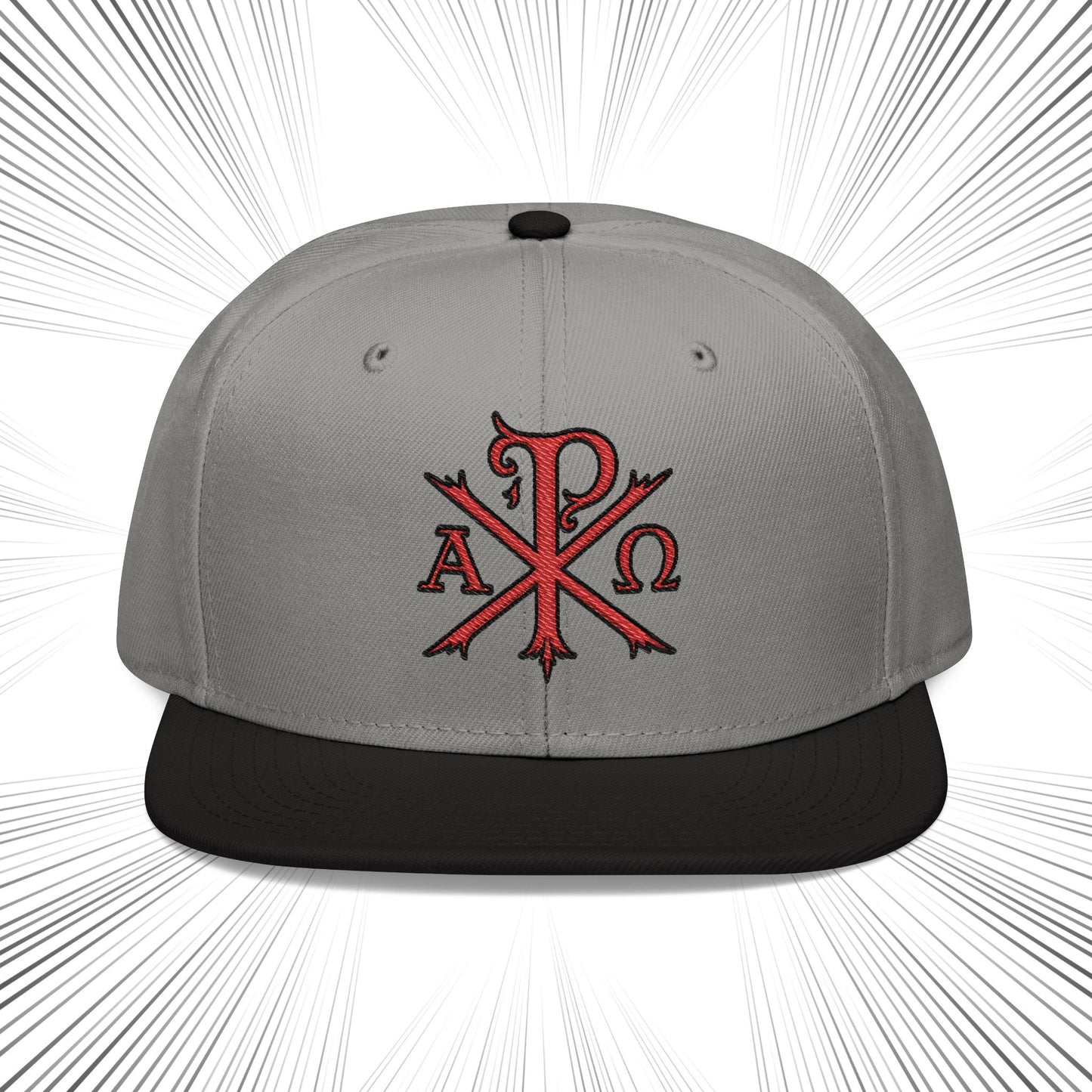 Snapback Hat with Chi Rho Alpha and Omega Embroidery