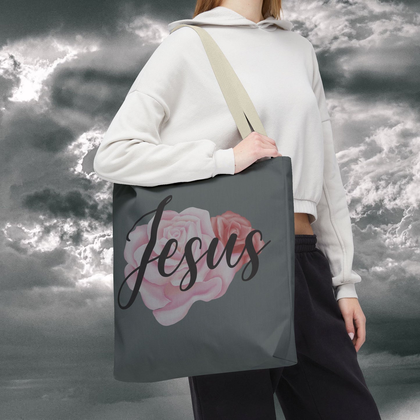Jesus and Roses Floral Tote Bag
