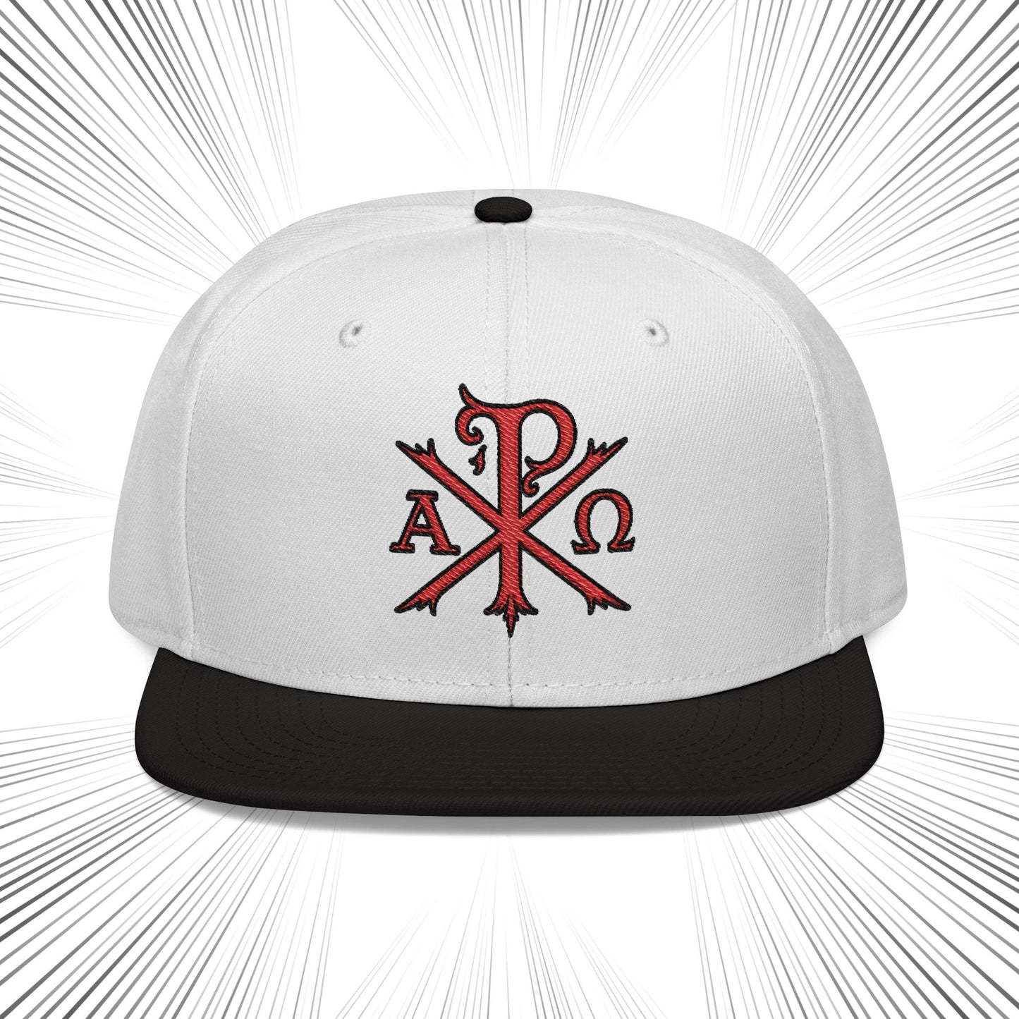 Snapback Hat with Chi Rho Alpha and Omega Embroidery