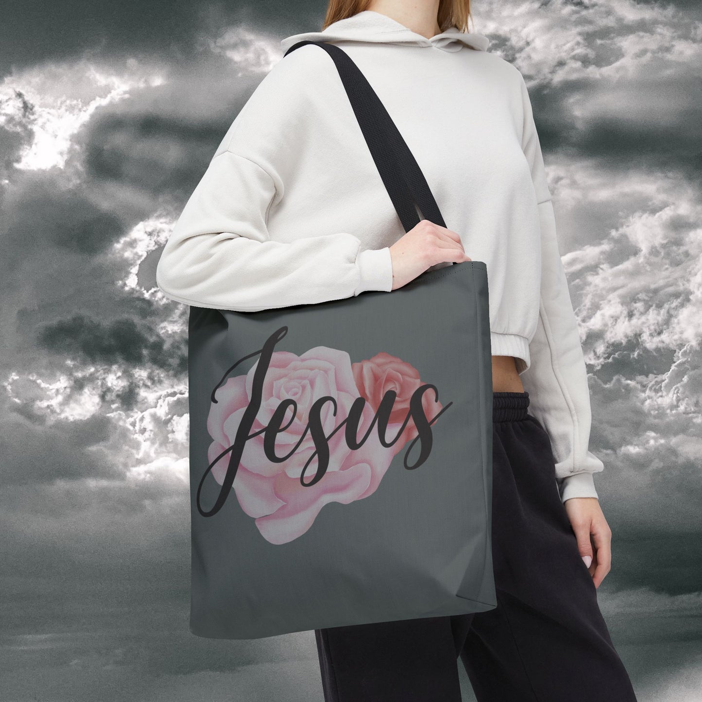 Jesus and Roses Floral Tote Bag