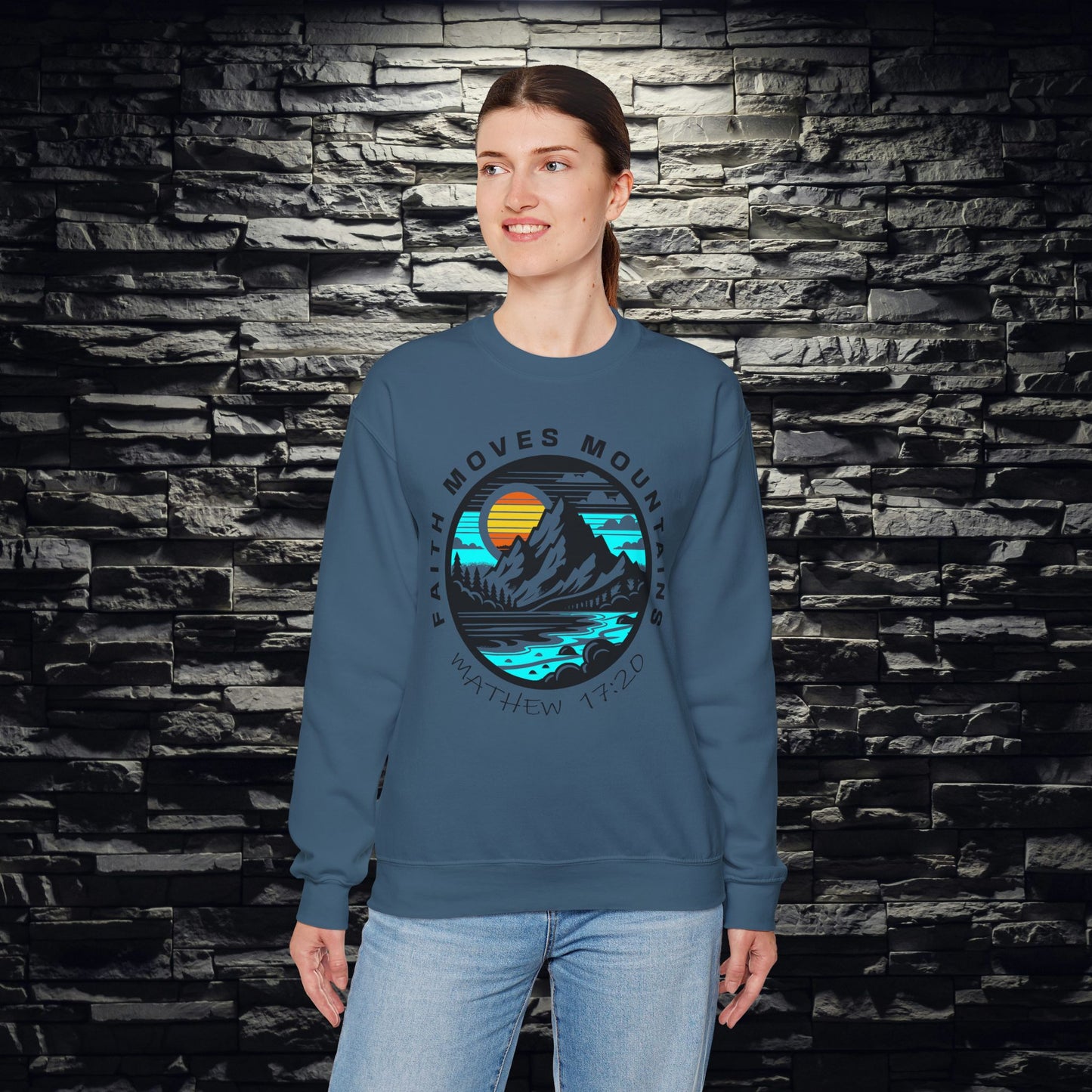 Vibrant Faith Moves Mountains Crewneck Sweatshirt