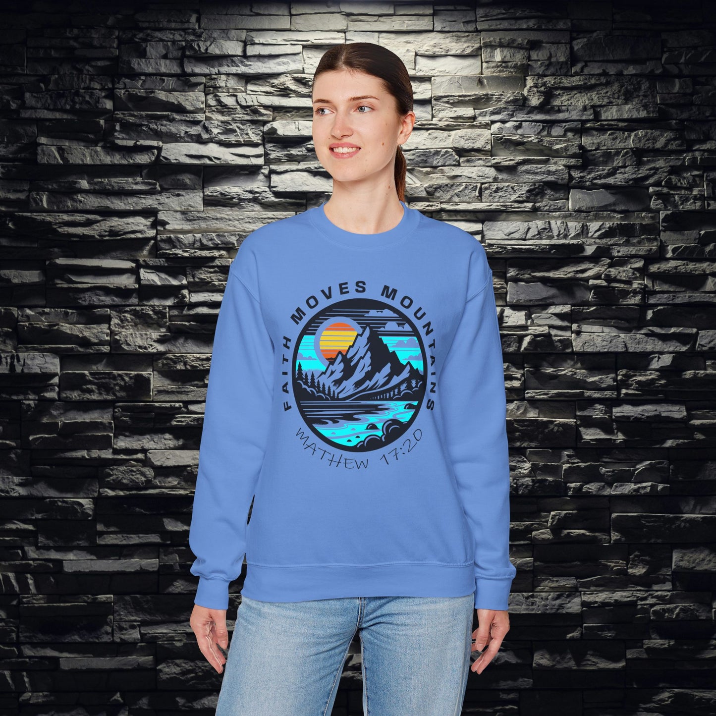 Vibrant Faith Moves Mountains Crewneck Sweatshirt