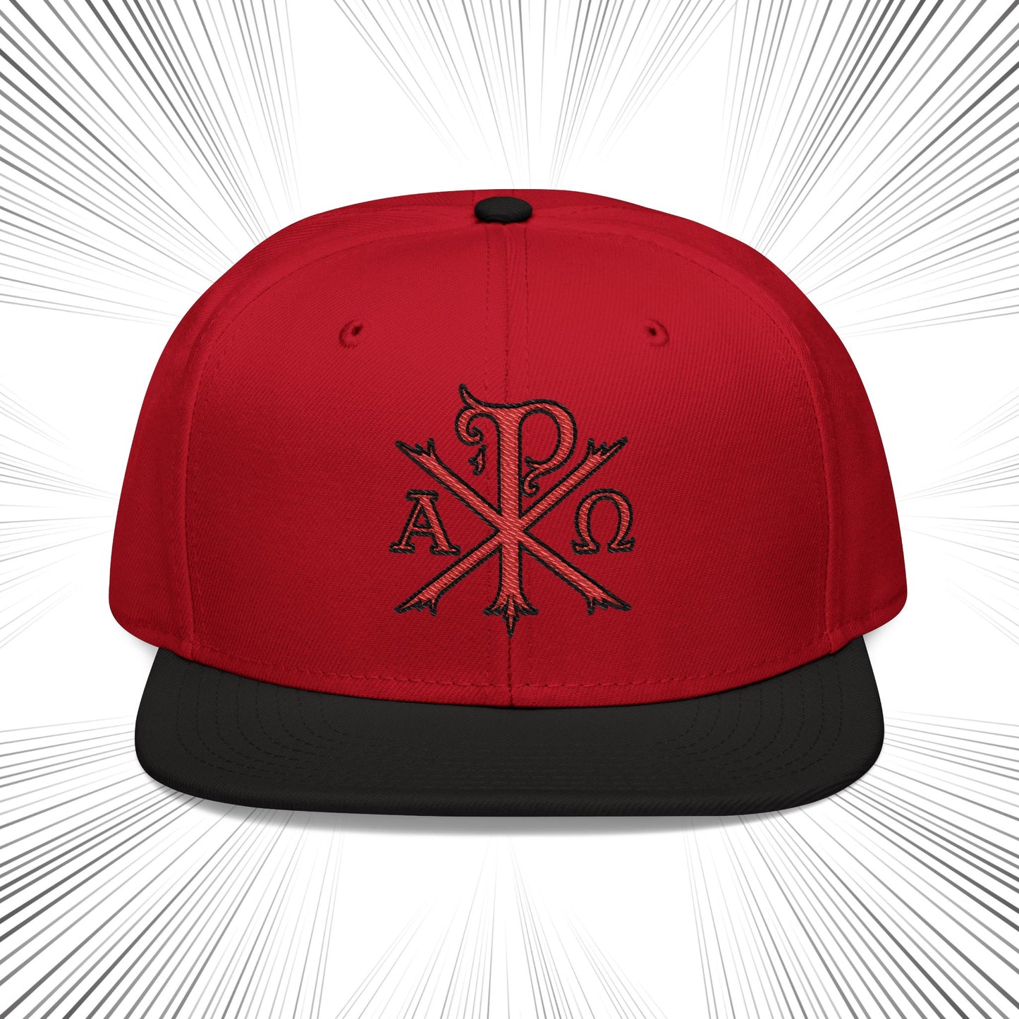 Snapback Hat with Chi Rho Alpha and Omega Embroidery