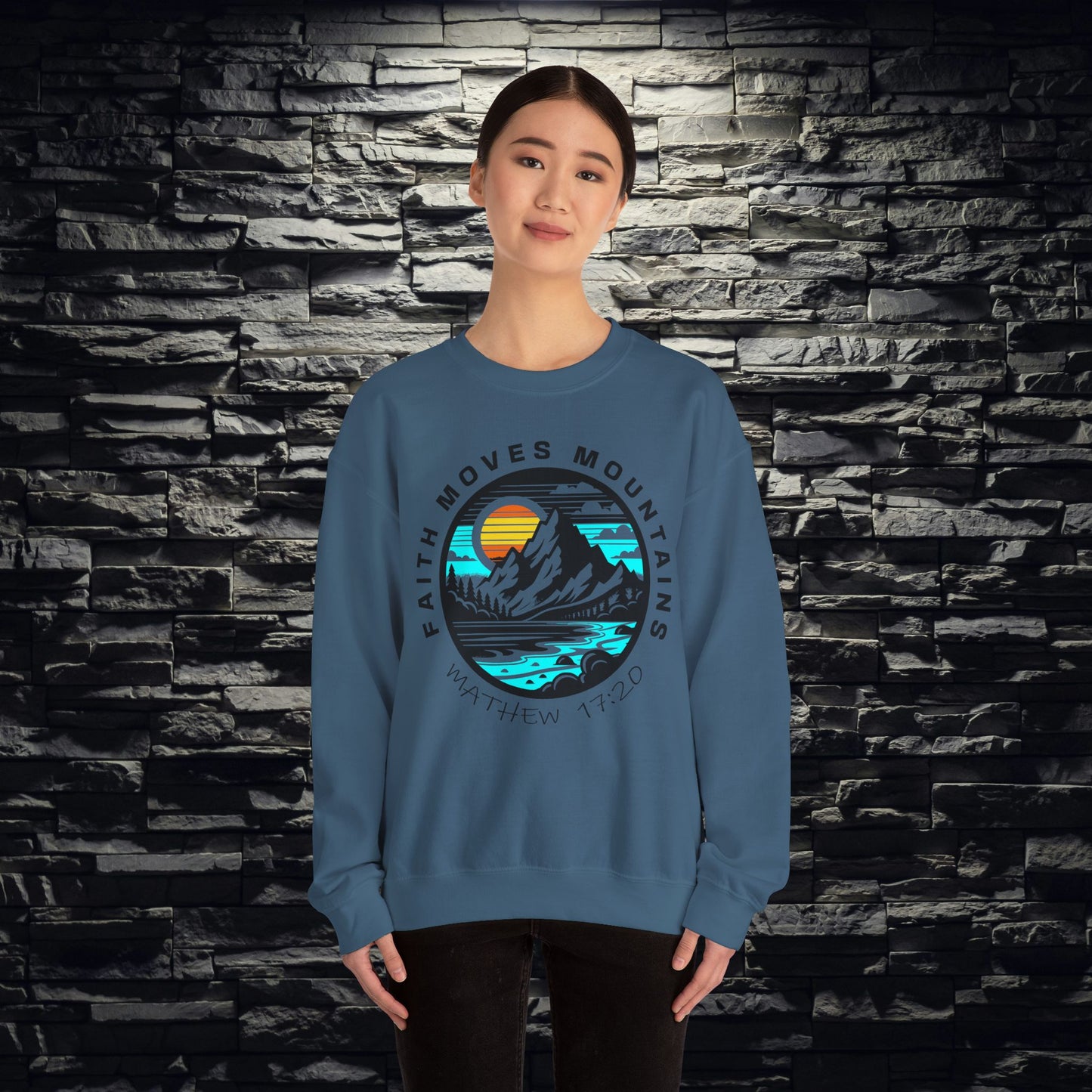 Vibrant Faith Moves Mountains Crewneck Sweatshirt