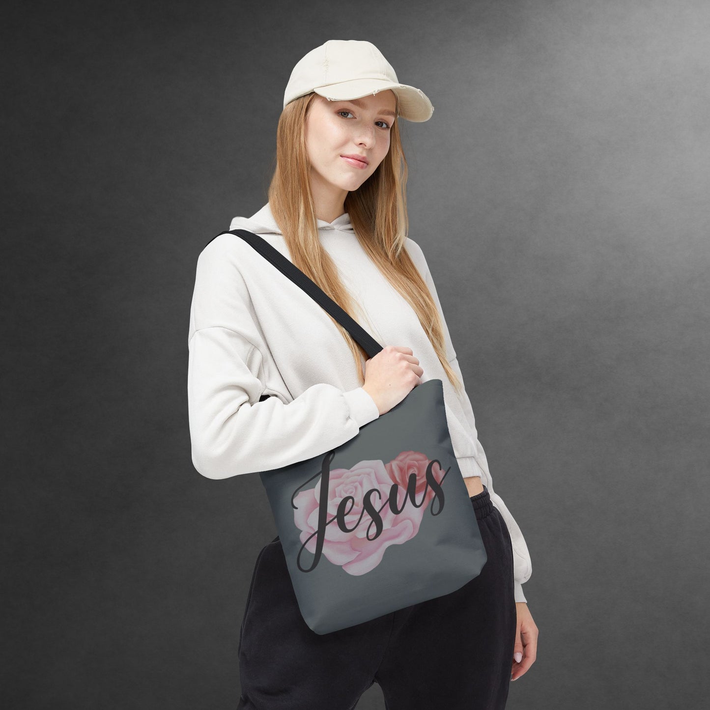 Jesus and Roses Floral Tote Bag