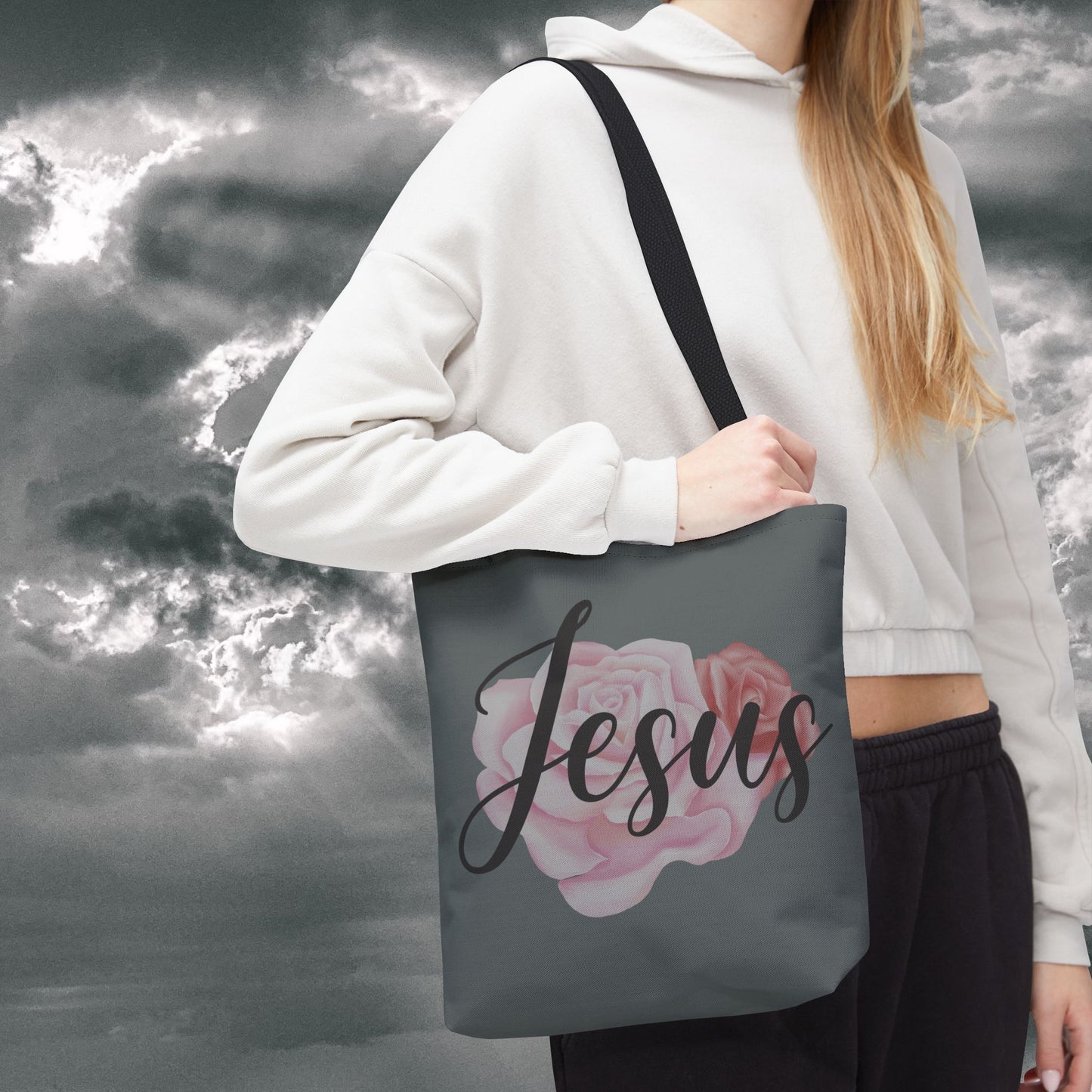 Jesus and Roses Floral Tote Bag