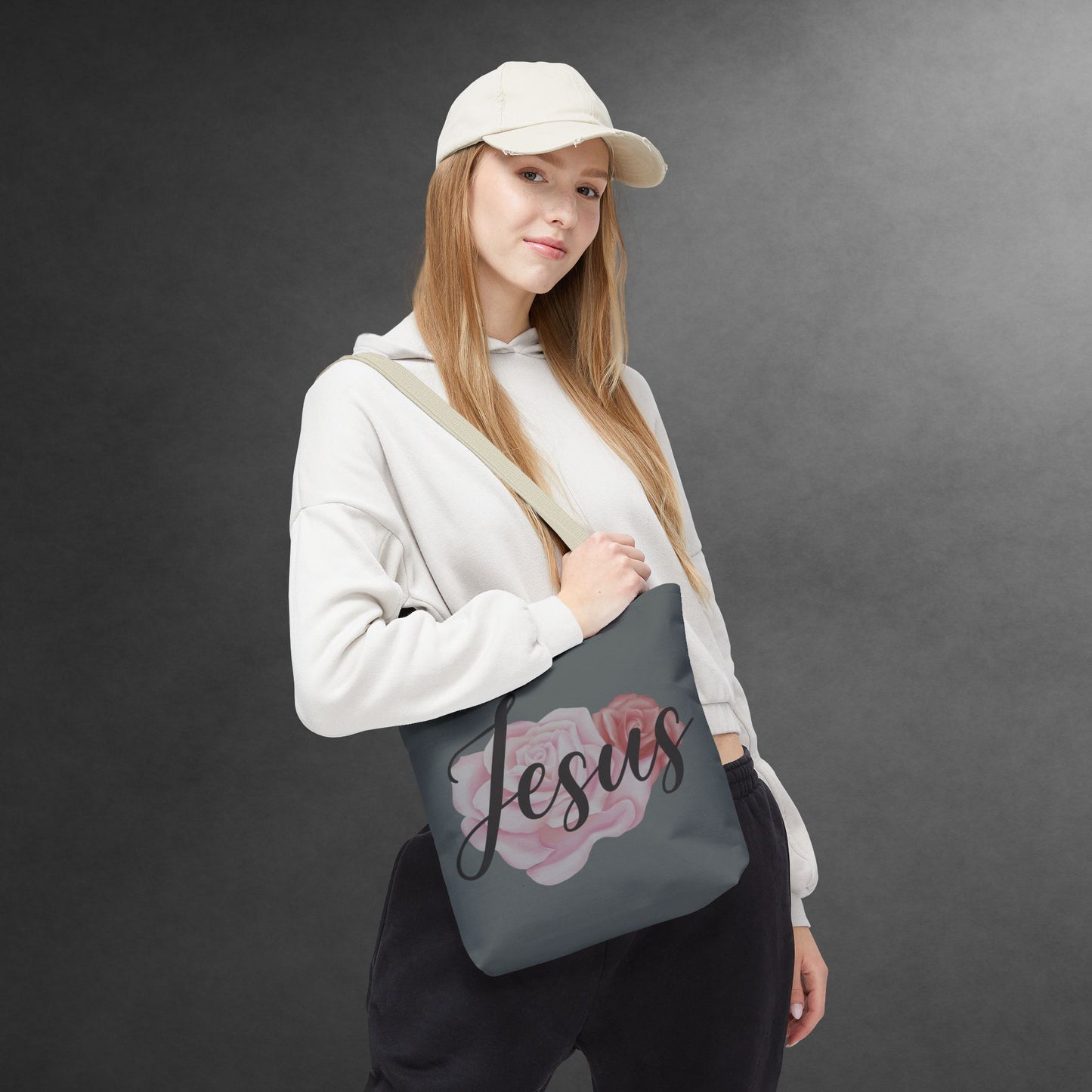 Jesus and Roses Floral Tote Bag