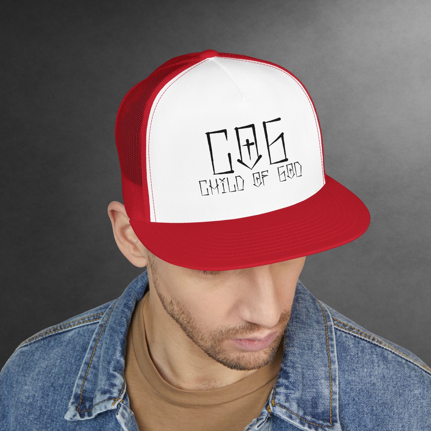 Child of God 5 Panel Trucker Cap, Embroidered Hat, Faith-Based Apparel, Religious Gift, Stylish Headwear, Outdoor Accessories