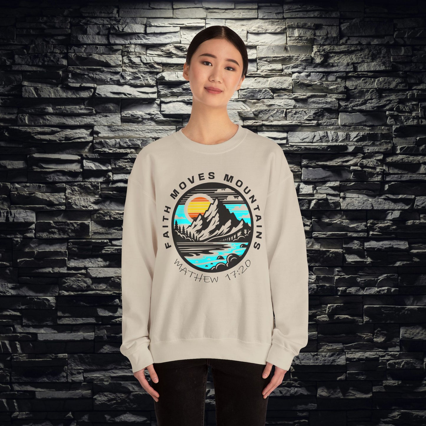 Vibrant Faith Moves Mountains Crewneck Sweatshirt