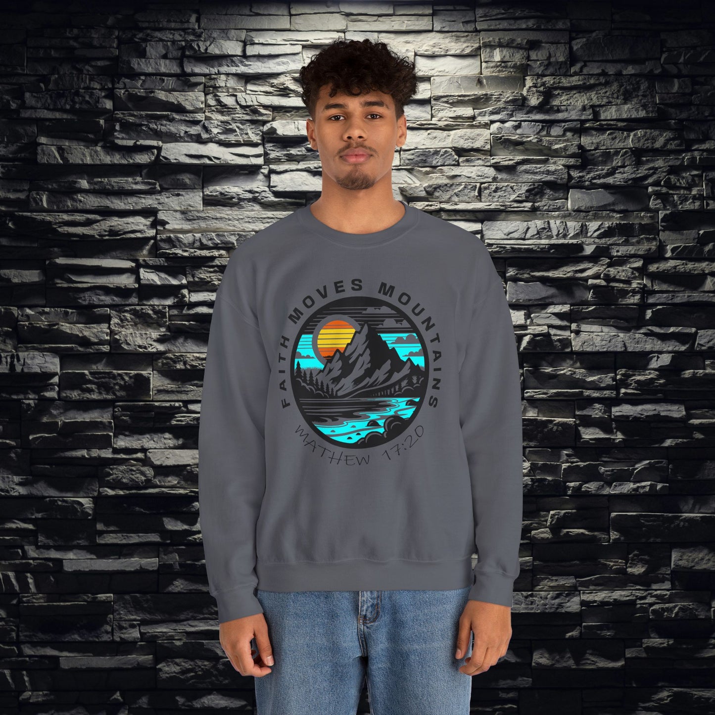 Vibrant Faith Moves Mountains Crewneck Sweatshirt