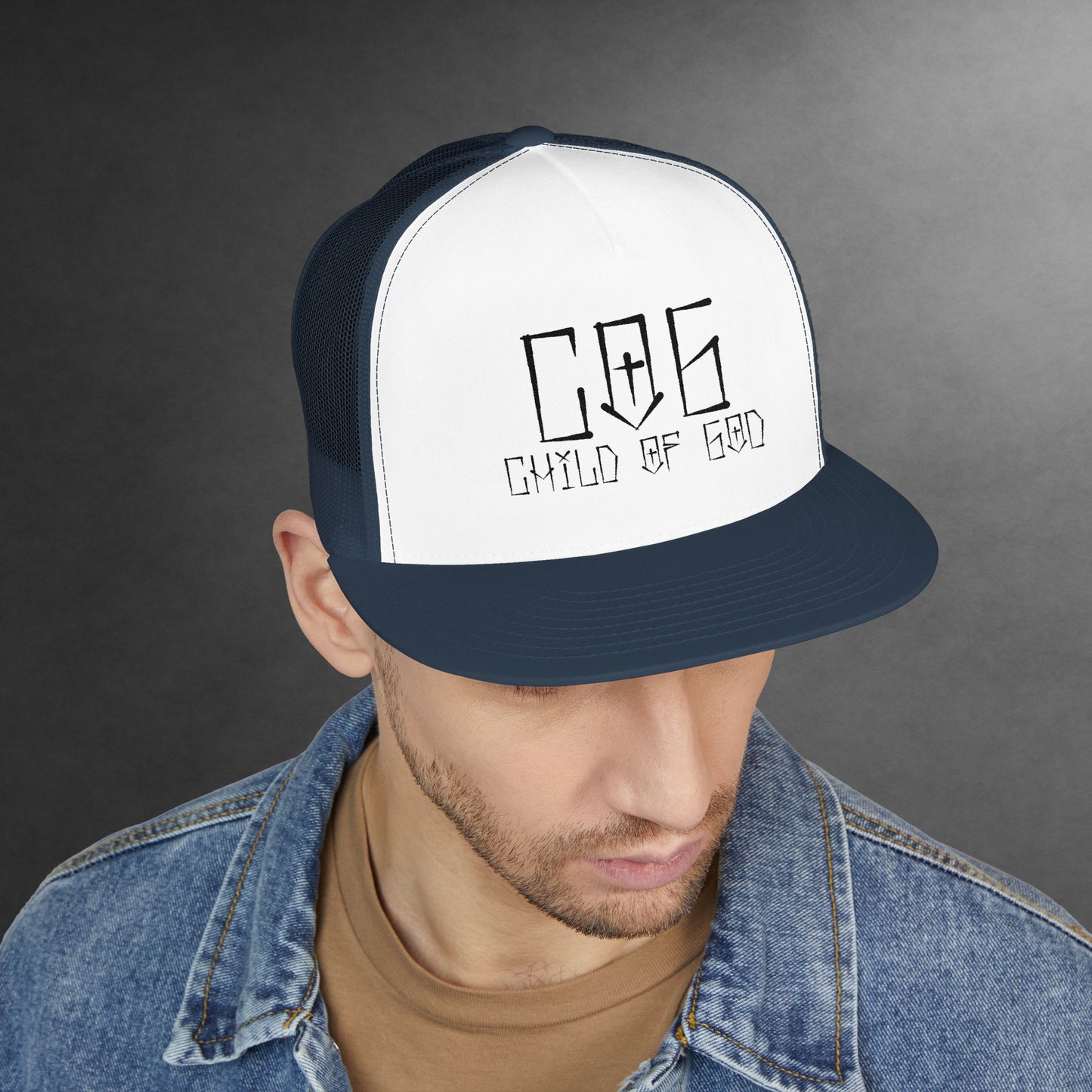 Child of God 5 Panel Trucker Cap, Embroidered Hat, Faith-Based Apparel, Religious Gift, Stylish Headwear, Outdoor Accessories