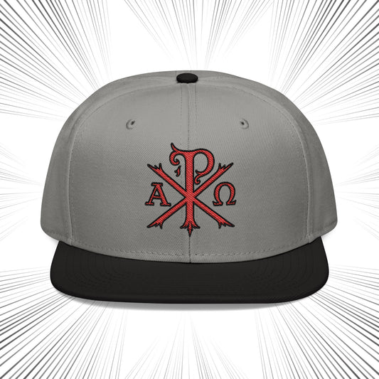 Snapback Hat with Chi Rho Alpha and Omega Embroidery